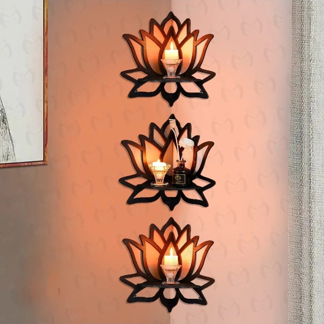 Premium Quality Lotus Shaped Wooden Wall Shelf Big Size