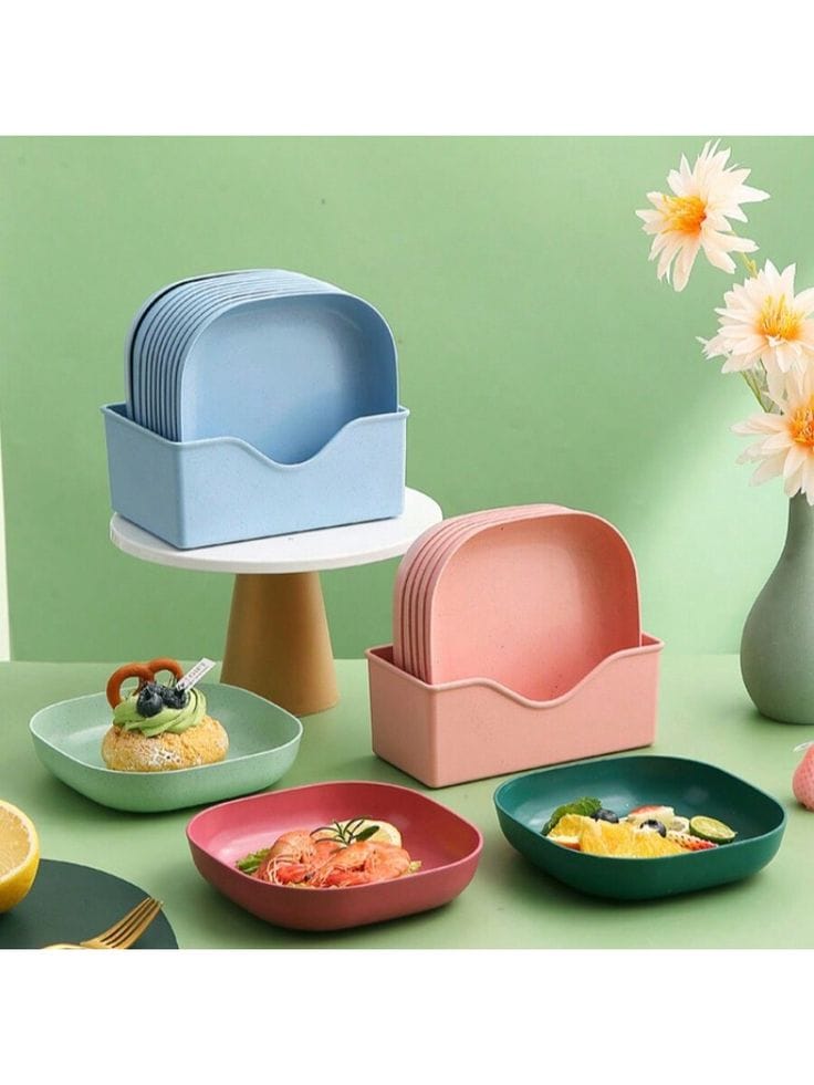 Premium Quality 10-Piece Plastic Colorful Plate Set