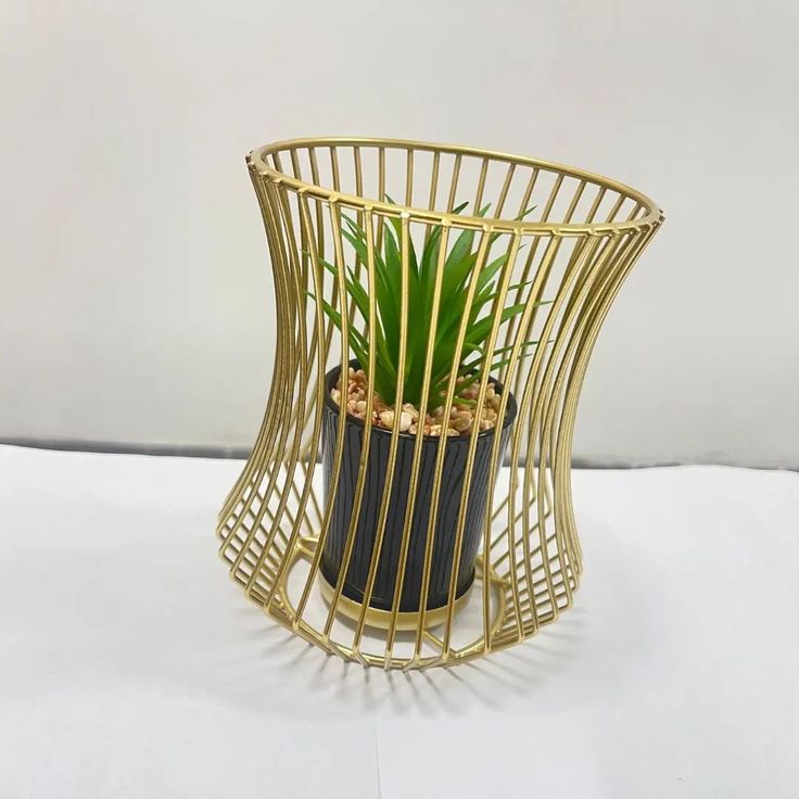 Premium Metal planter with realistic artificial plant