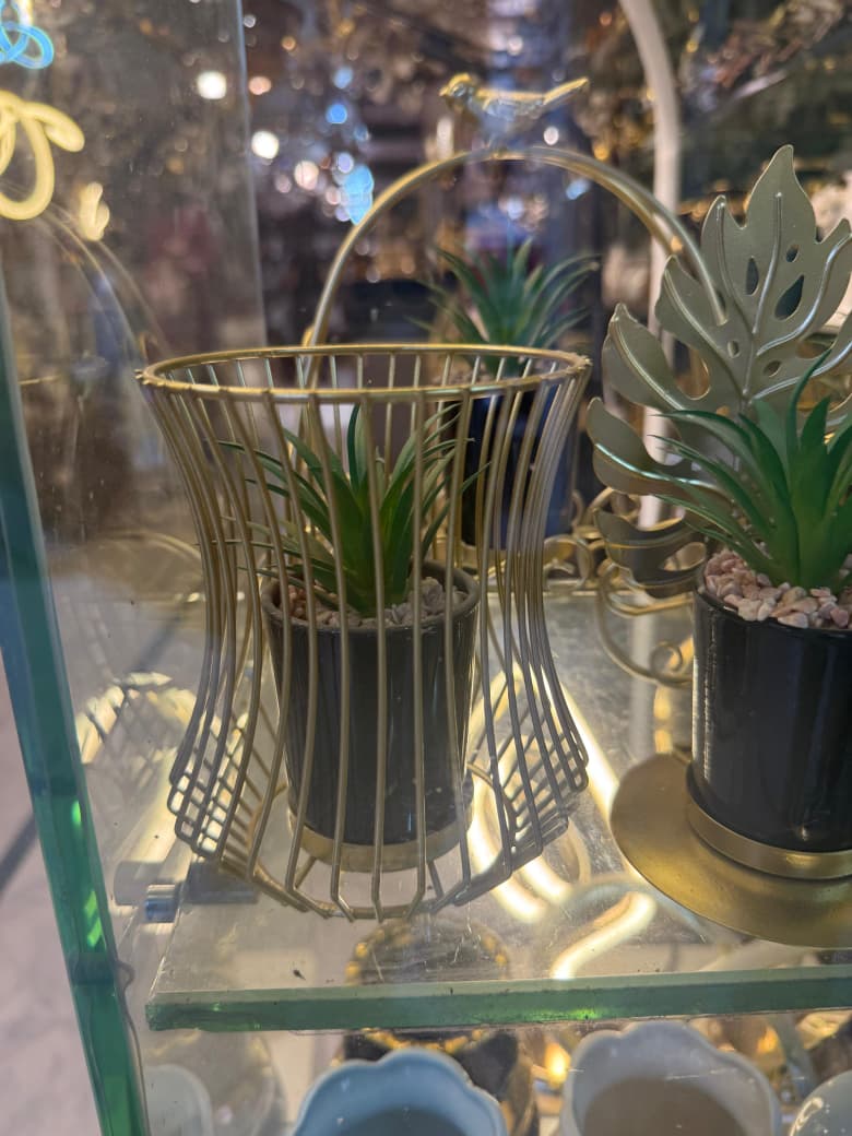 Premium Metal planter with realistic artificial plant