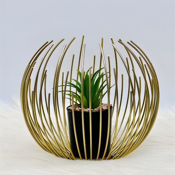 Crown Wrap Planter with Faux Plant-Pure Metal