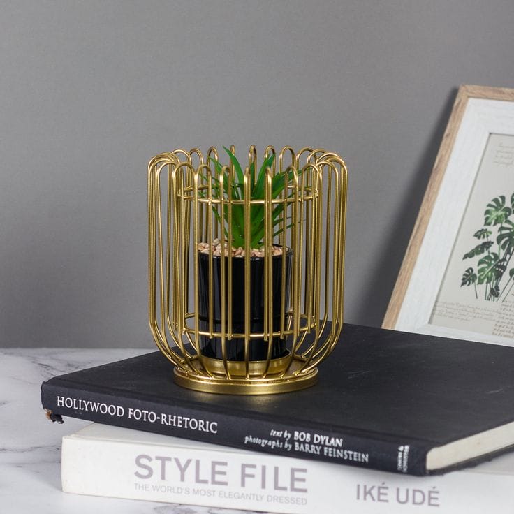 Luxury Freyana Metal Planter with Artificial Plant