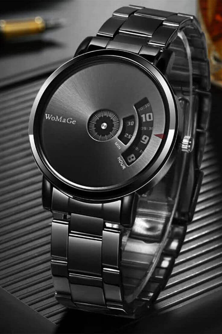 Black Stainless Steel Womage Unique Style Watch