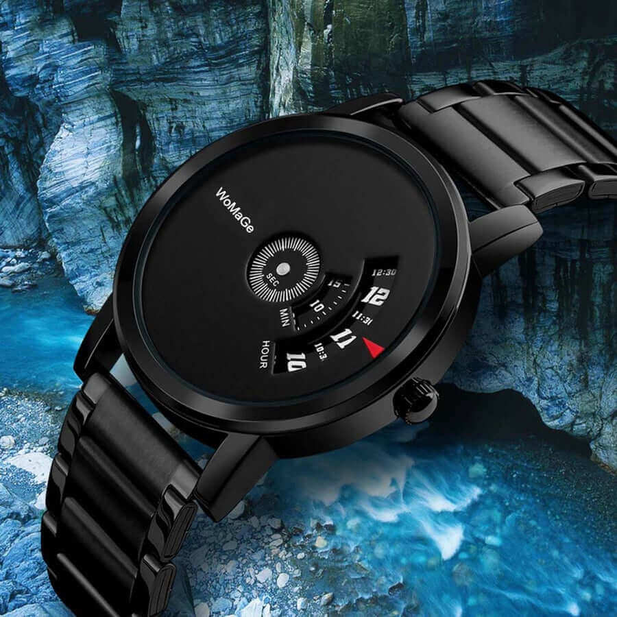 Black Stainless Steel Womage Unique Style Watch