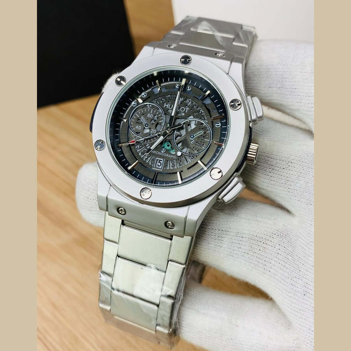 Premium Quality Hublot Watch- Stainless Steel-Skelton Dial
