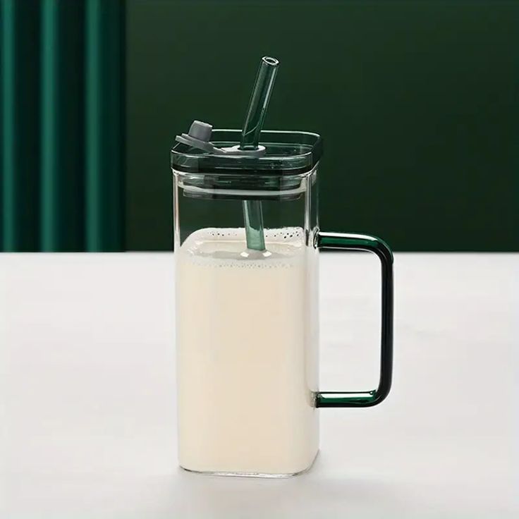 Square Shape Glass Cup with Handle & Lid (Pure Glass-No Plastic)