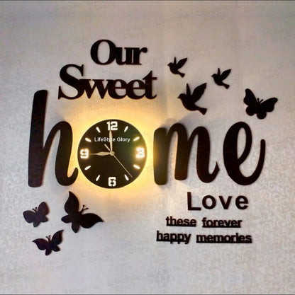 3D Wooden Wall Clock with LED Light