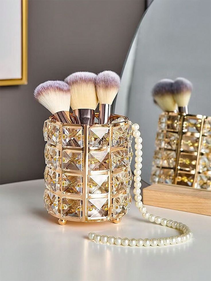 Luxury Crystal Makeup Brush Holder | Elegant Decorative Case