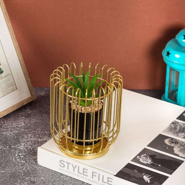 Luxury Freyana Metal Planter with Artificial Plant