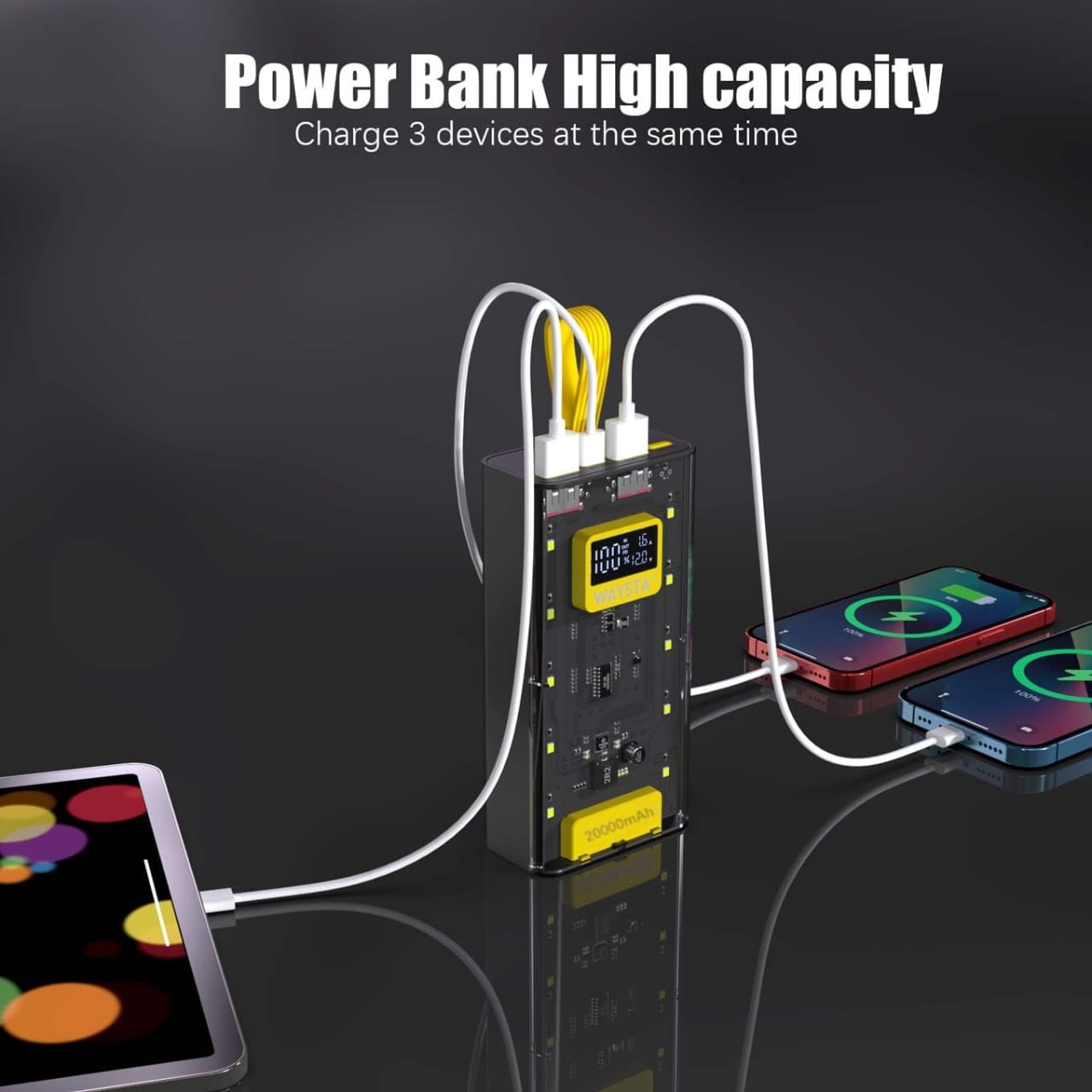 🔋 Super Fast Transparent Glass 20,000 mAh Power Bank – Built-in 4 Cables | Ultra-Powerful Lithium Battery