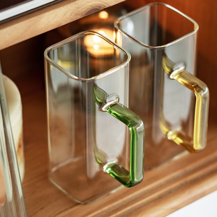 Square Shape Glass Cup with Handle & Lid (Pure Glass-No Plastic)