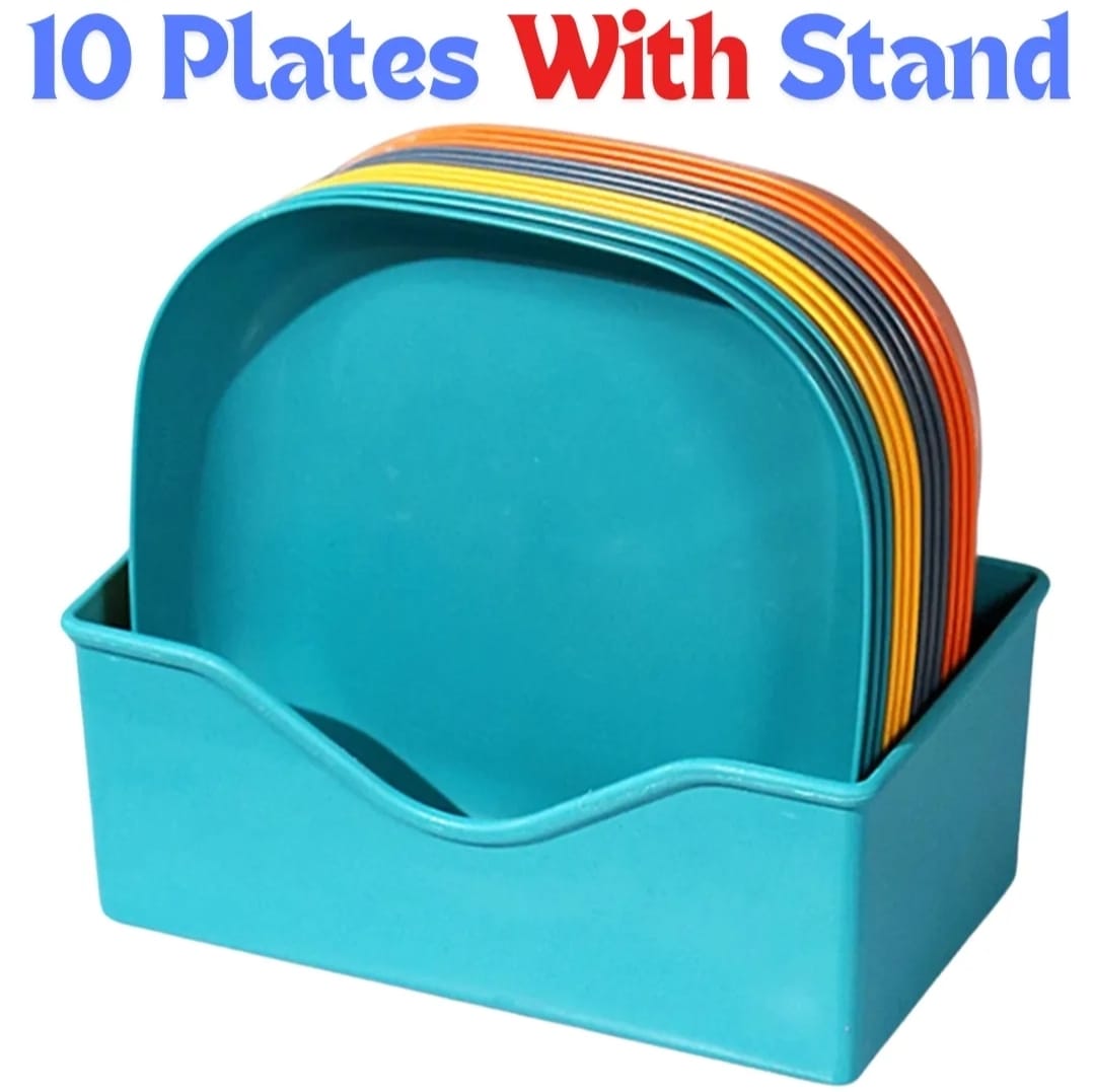 Premium Quality 10-Piece Plastic Colorful Plate Set