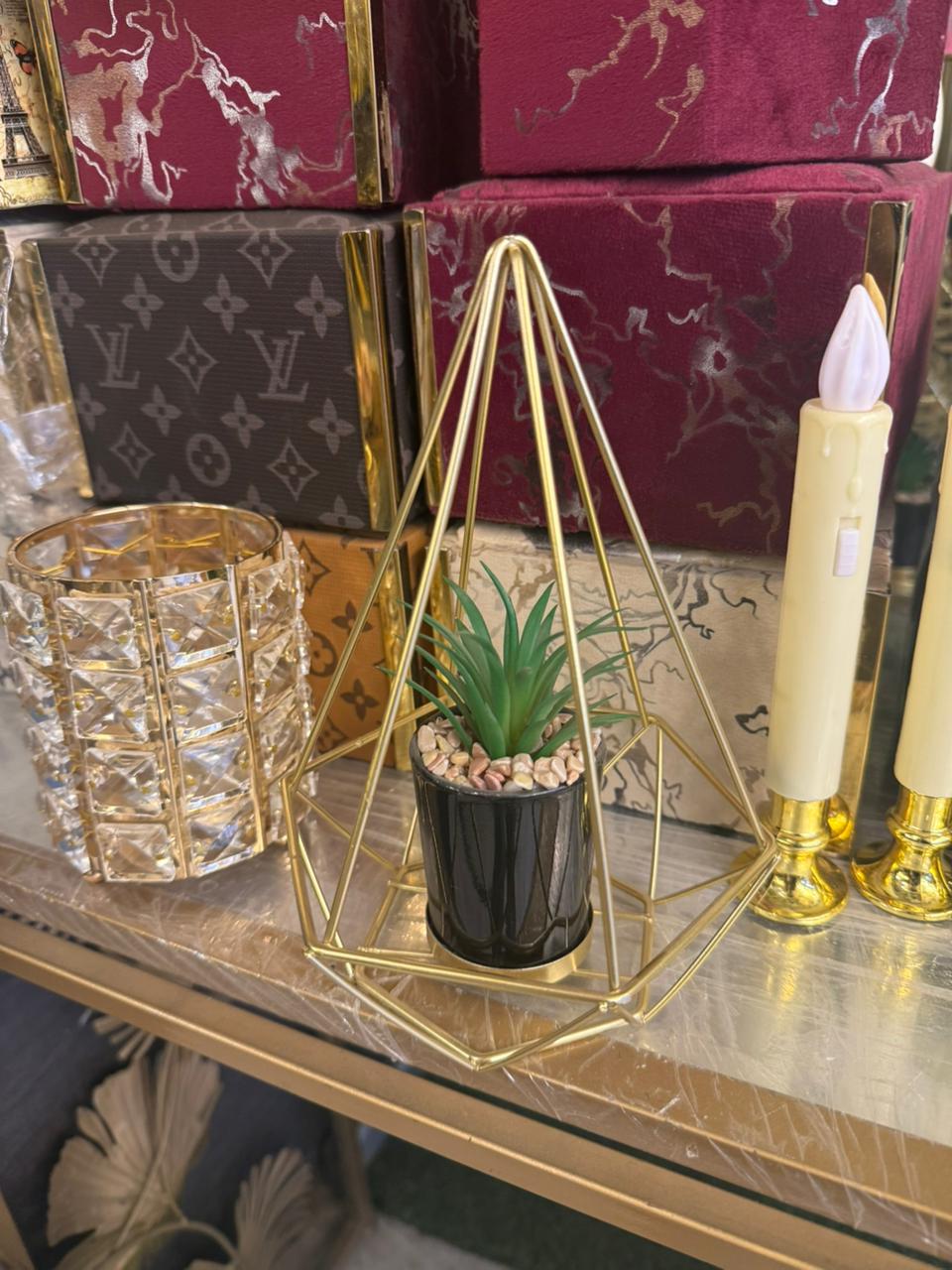 Luxury Feryana Metal Planter with Artificial Plant