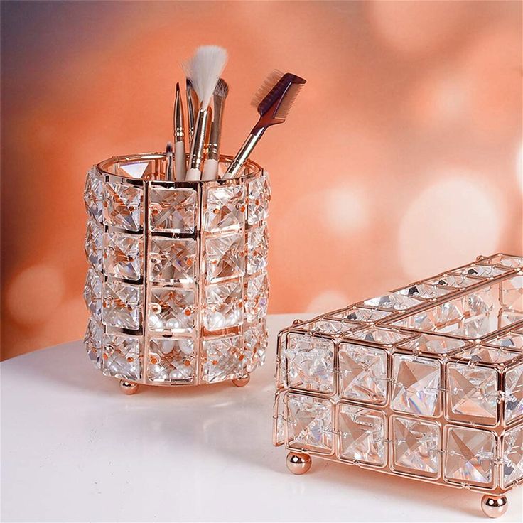Luxury Crystal Makeup Brush Holder | Elegant Decorative Case